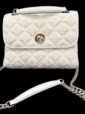 Kate Spade Ivory Tweed Crossbody With Gold Chain Strap